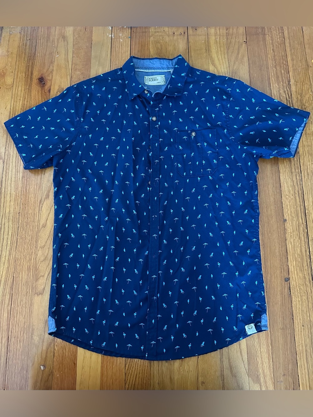 Free Planet Navy Short-Sleeve Button-Down with Palm Print